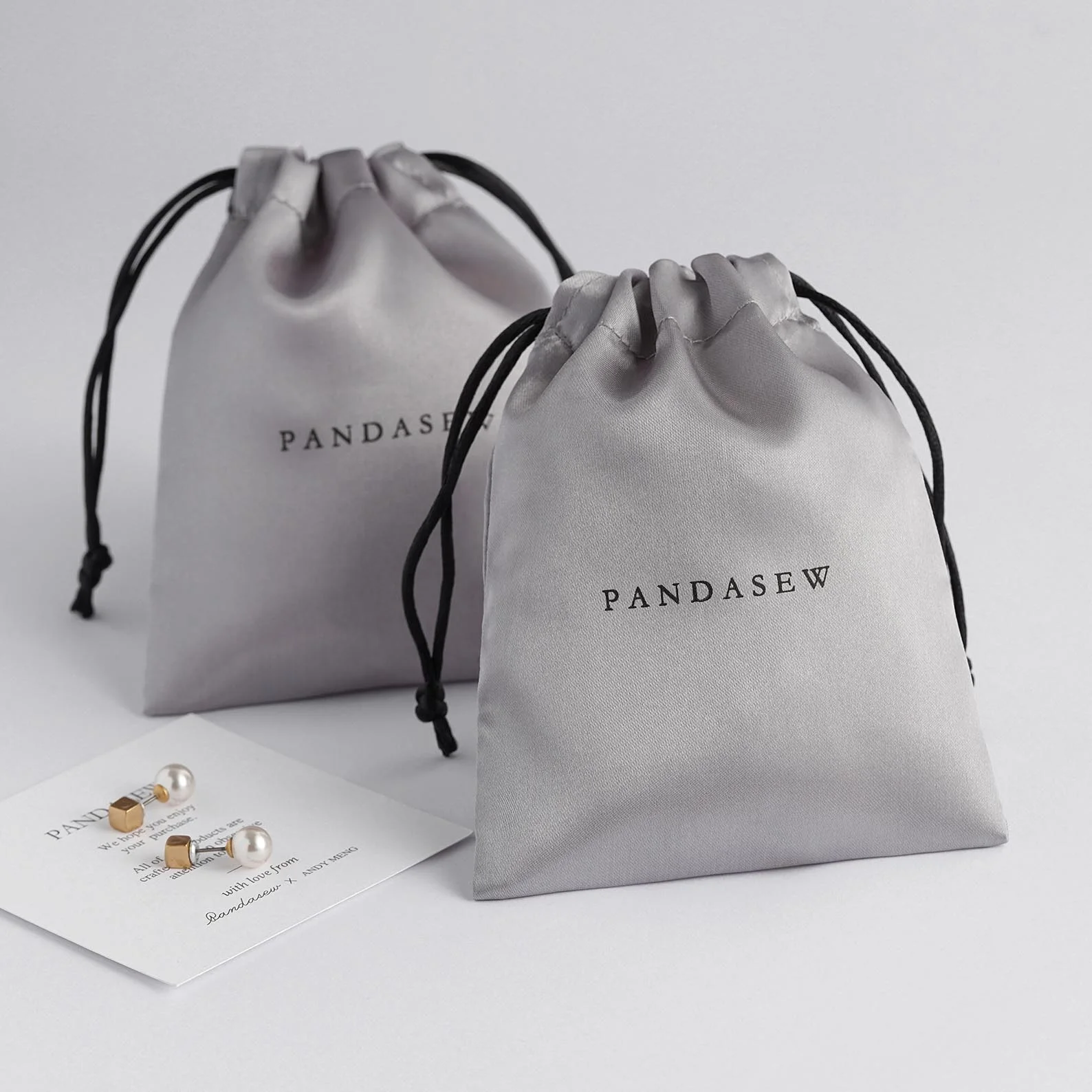

PandaSew Custom Logo Small Packaging Pouch Gift Bags Luxury Satin Jewelry Drawstring Pouch, Accept customized color