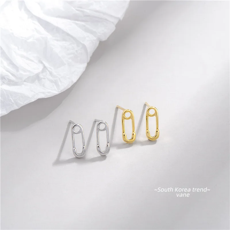 

Minimalist 18K Gold Plated S925 Sterling Silver Pin Clip Stud Earrings 925 Pure Silver Geometric Paperclip Stud Earrings