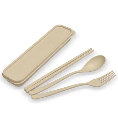 

Custom Dinnerware Sets Portable Travel Cutlery Set Fork Spoon Chopsticks Suit Plastic for Hiking Camping Travelling Eco-friendly, Pink,beige,green,blue