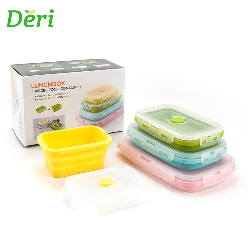 

High Temperature Resistant 1200ml Foldable Eco Friendly Food Container Silicon Lunch Food Box