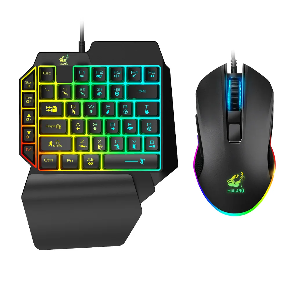 

T1 Amazon Hot Backlight 1.5m Mechanical One-hand Game Keyboard and Mouse Set T1 For Mobile Laptop For Pubg Game, Black
