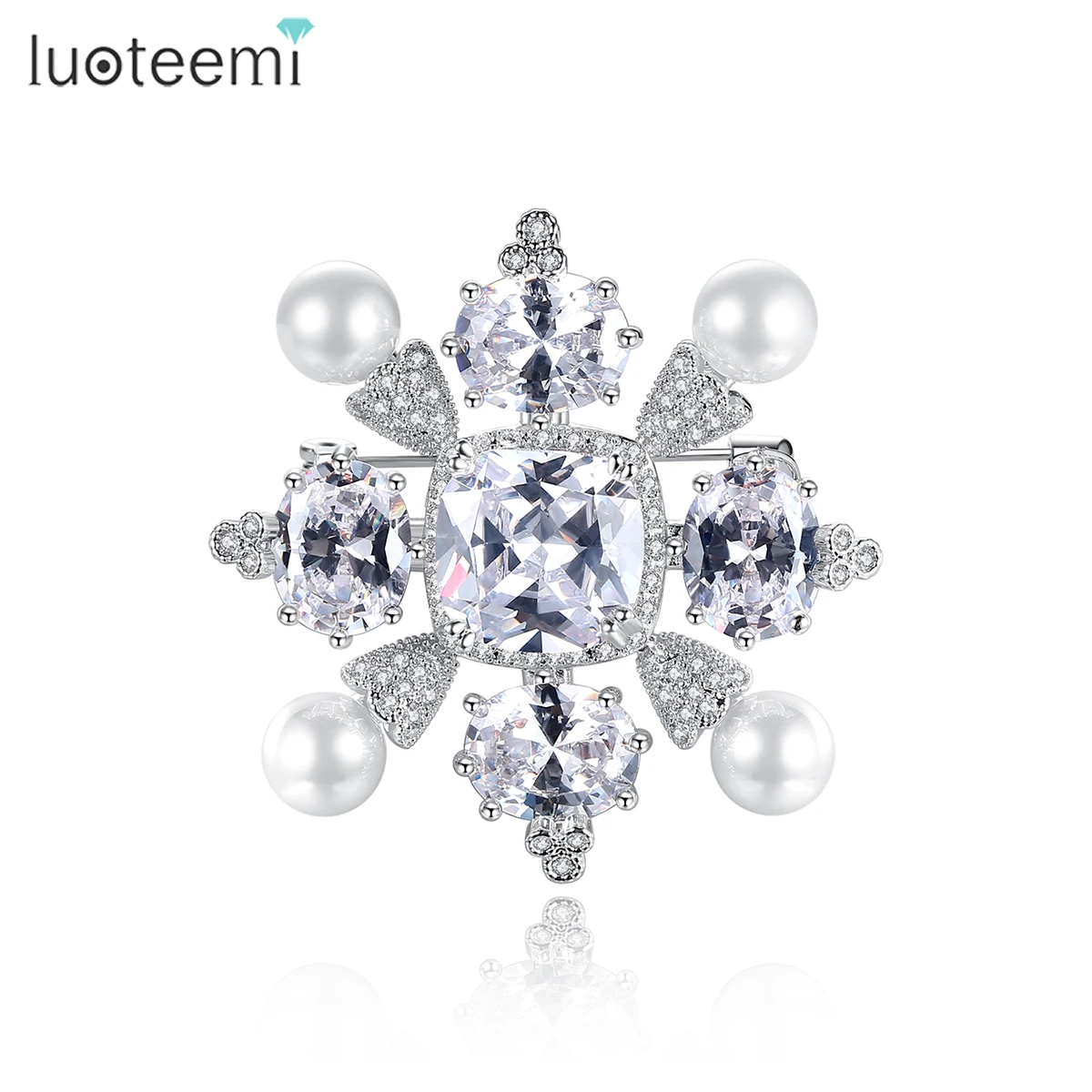 

LUOTEEMI Broches Pins Brooches Snowflake Shape with Four Freshwater Pearl Vintage Brooch Wholesale for Ladies