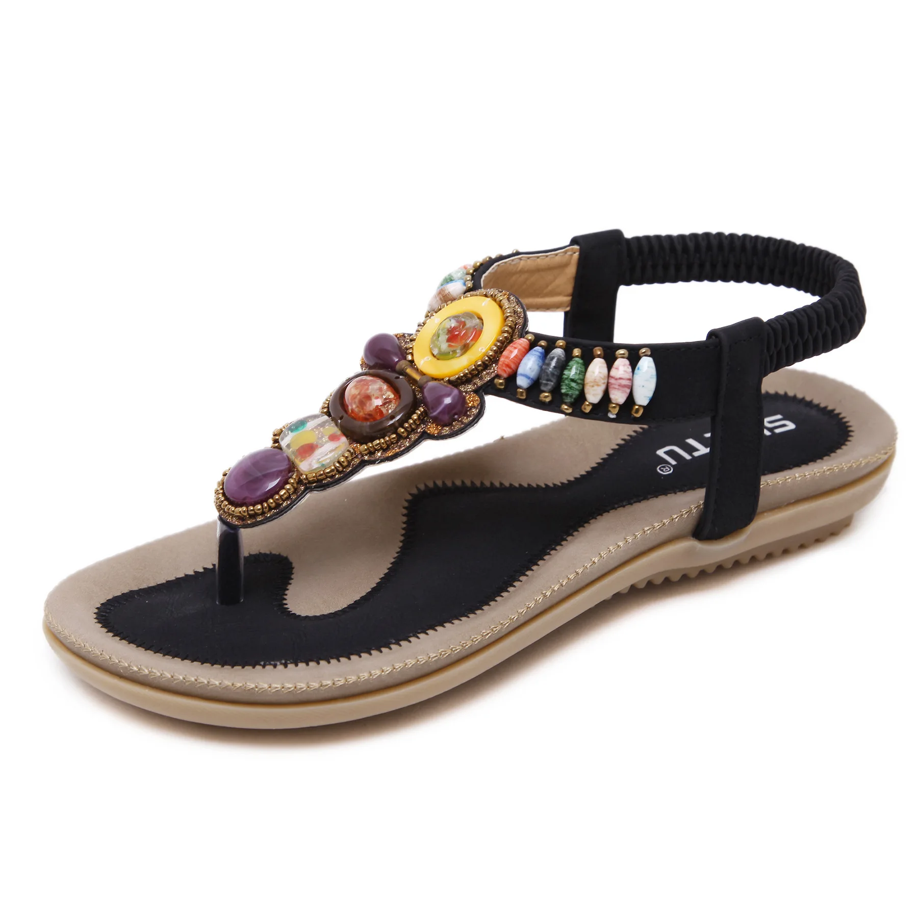 

S577 Travel beach bohemian retro beaded flip-flop large size women's shoes sandals