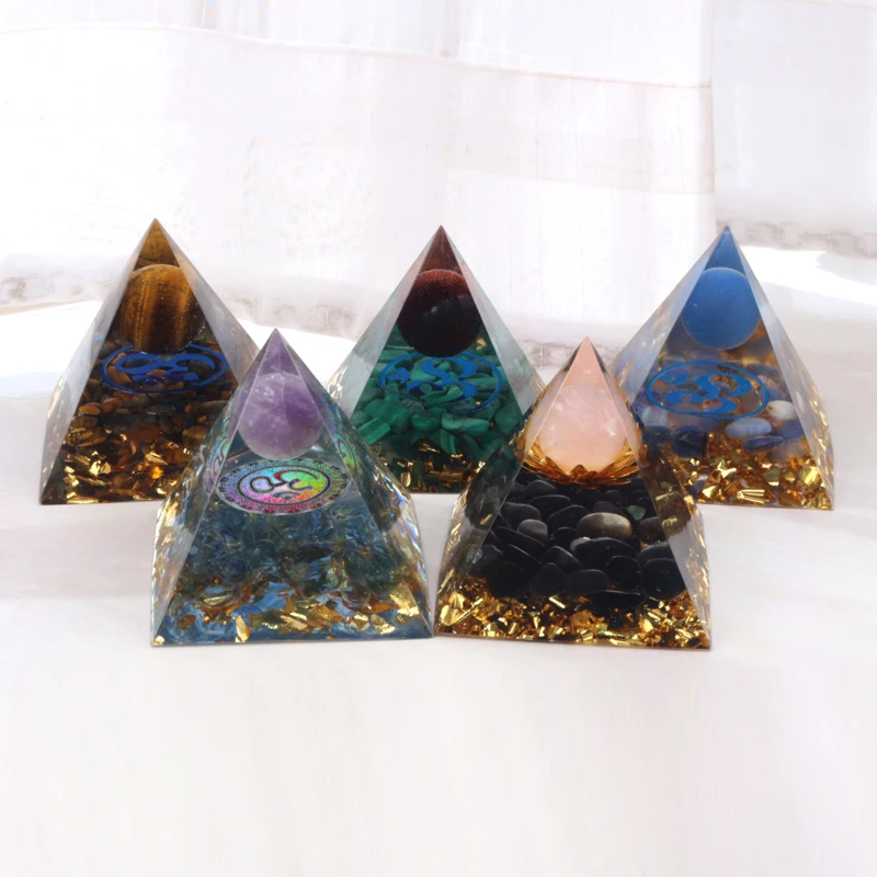 

Wholesale Natural Crystals Sphere Orgone Pyramid Bulk Resin Energy Orgonite Pyramid for Decoration