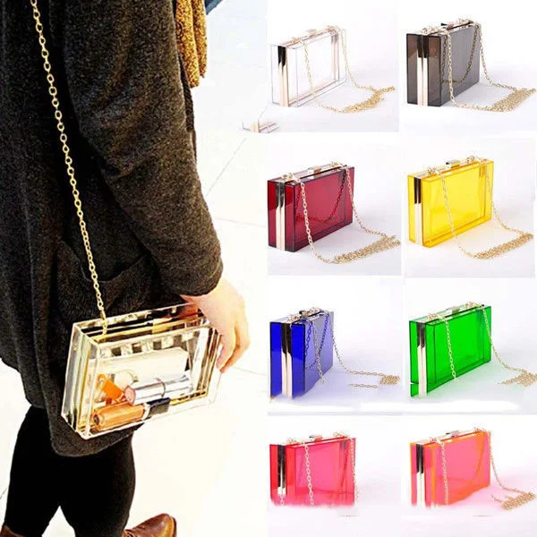 

clear acrylic bags Purse Clutches Fashion Summer jelly bag Luxury Chain Shoulder Women Evening transparent acrylic bag, Pink,black,golden,silver