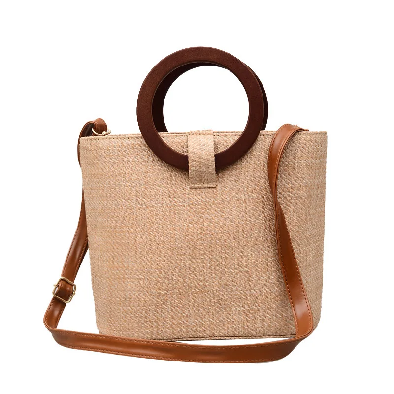 

2022 New Arrivals Straw Bag Ring Top Handle Summer Beach Bag Women's Bucket Bags Handbags, Depend on the products