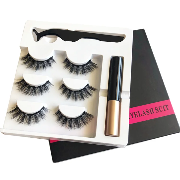 

2019 Hot Selling Natural Handmade Magnetic Eyelashes With 5 Magnets False Eyelashes 3D, Natural black