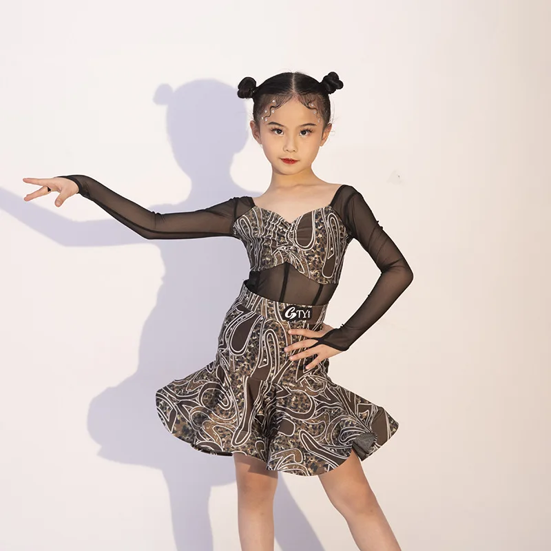 Net Red Professional Children's Performance Practice Dress Latin Dance for Girls