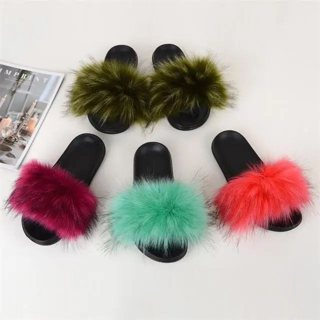 

Hot high-quality fluffy and comfortable fashion ladies fur slippers, Picture