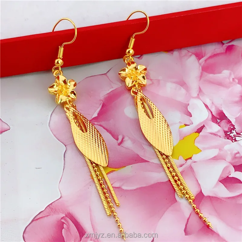 

Brass Gold-Plated Tassel Earrings Vietnamese Sand Gold Earrings Women Korean Version 520 Tassel Earrings Long Women's