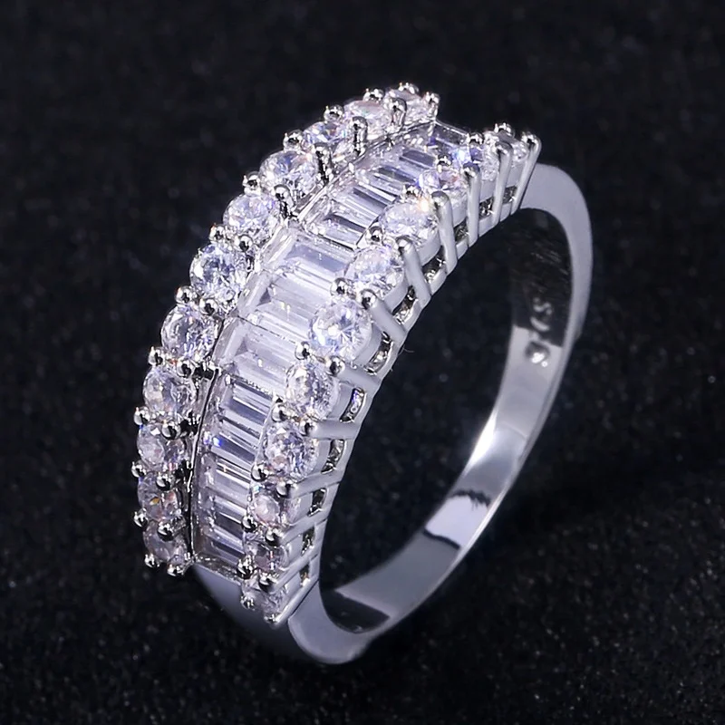 

Cubic Zirconia Princess Rings Simple Silver Color Wedding Engagement Rings for Women Bride Party Jewelry