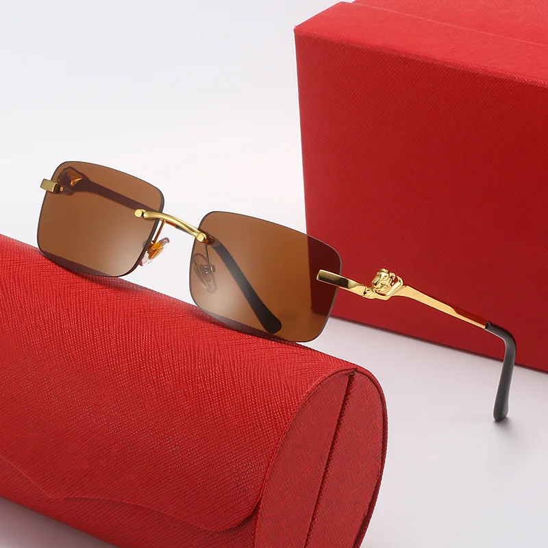 Luxury fashion small square frameless metal men sunglass brand designer for women sunglasses 2024