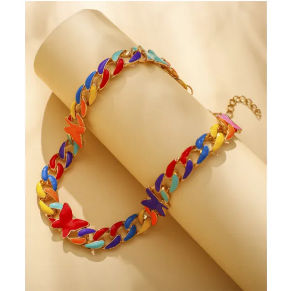 

Hot Sale INS Colorful Butterfly Women Jewelry Necklace Fashion Personality Casual Simple Clavicle Chain Women Necklace, As picture shown