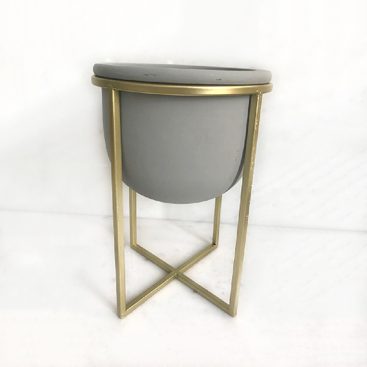 

New Design Grey Fiberglass Cement Planter Flower Pots With Iron Stand, As photo