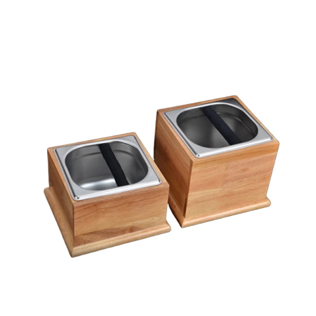 

New style stainless steel coffee knock box espresso dump bin with wooden case, Black color