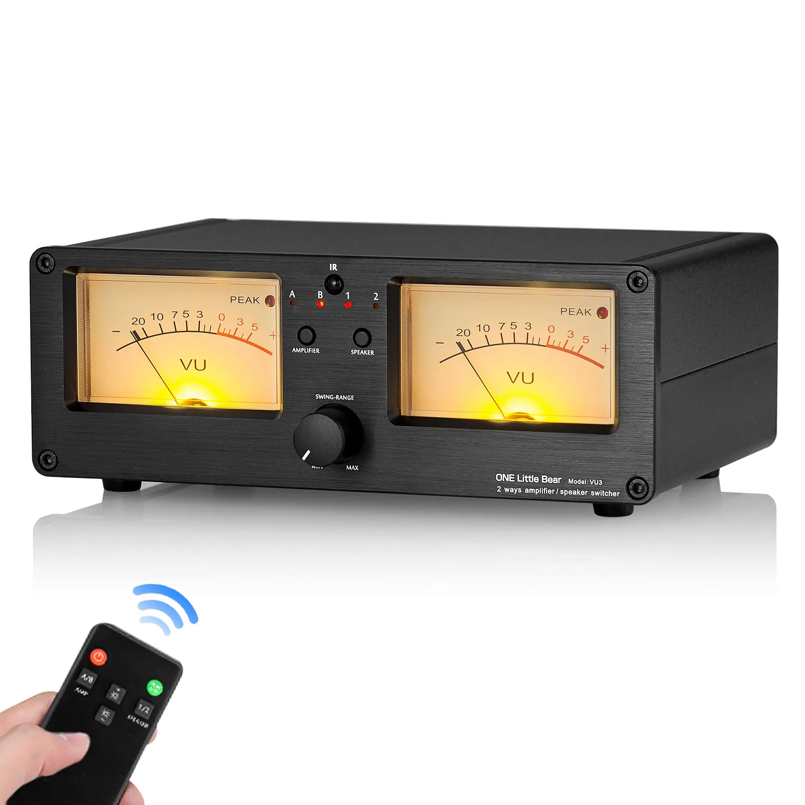 

One Little Bear VU3 VU Meter 2-Way Amplifier Speaker with Switcher Remote Control Adjustable Backlight