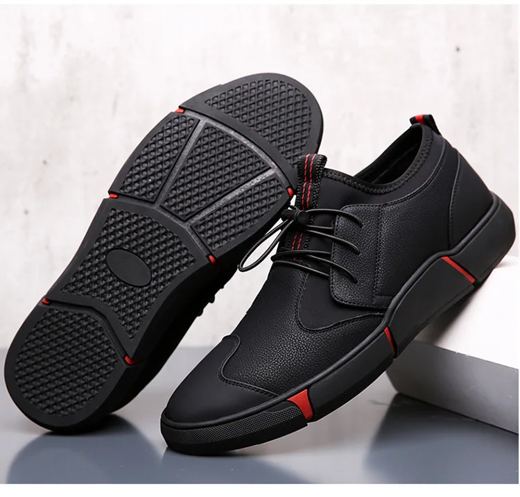 High Quality All Black Men's Leather Casual Shoes Fashion Breathable ...