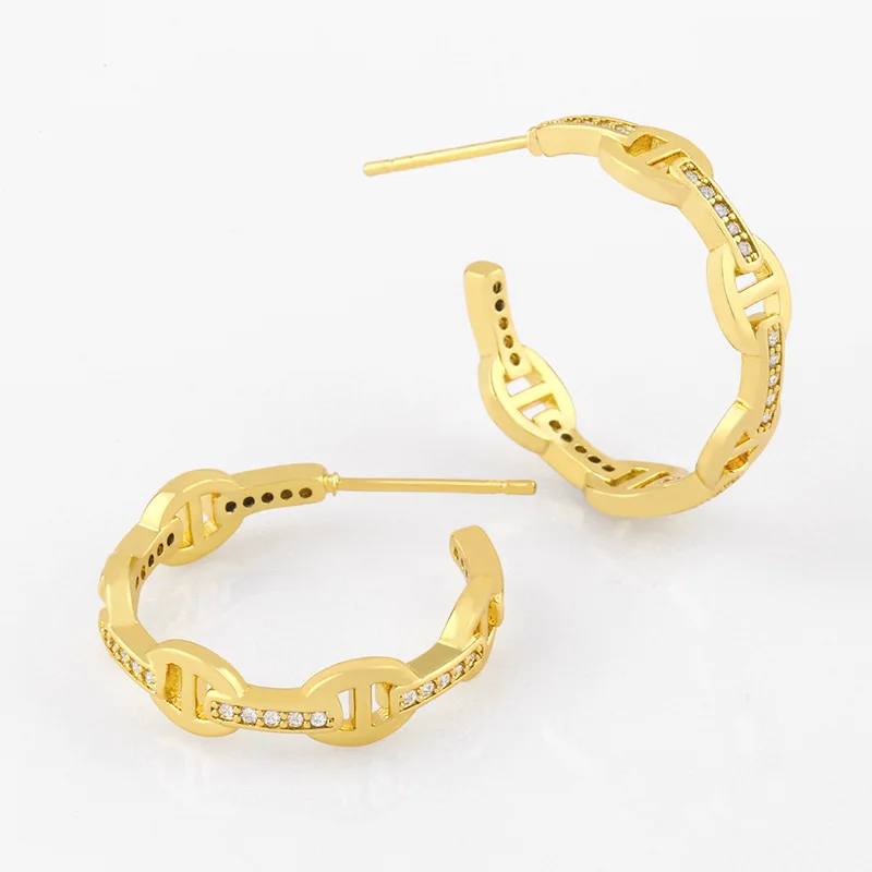 

2020 Ins Hot Design 18K Gold Plated CZ Micro Paved Pig Snout Cubic Zircon Hoop Earrings, Gold/silver