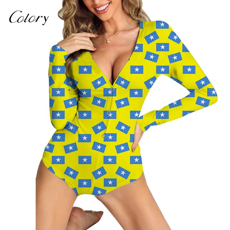 

Colory Drop Shipping Womens Sleepwear Custom Print Onesie Pajama With Butt Flap, Customized color