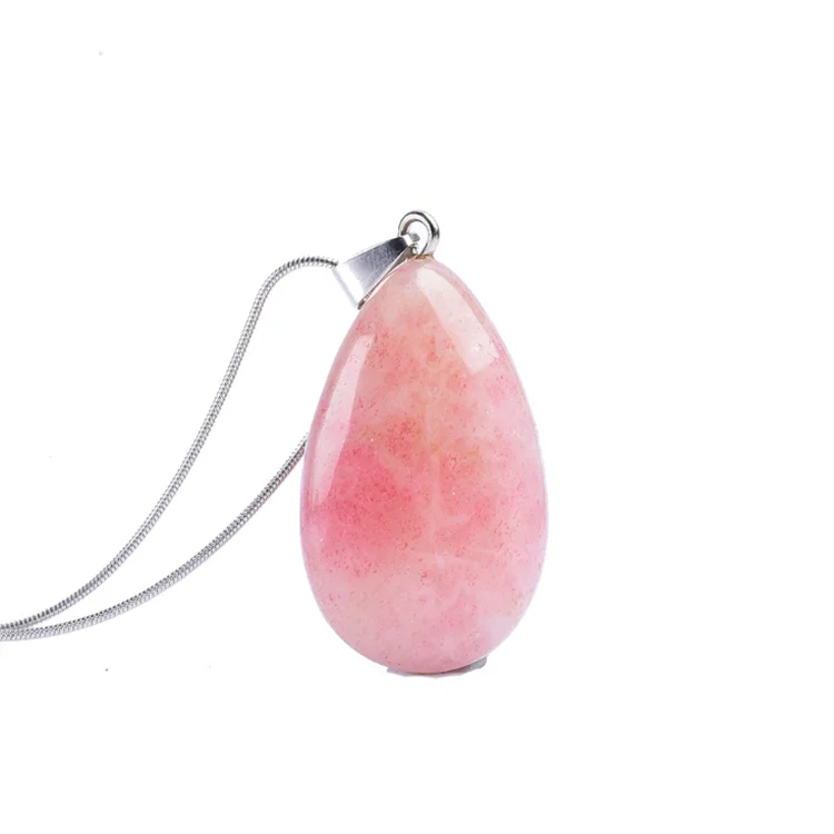 

Natural Strawberry stone zodiac necklaces water drop pendant Strawberry stone pink rose quartz jade pendant jewelry necklace