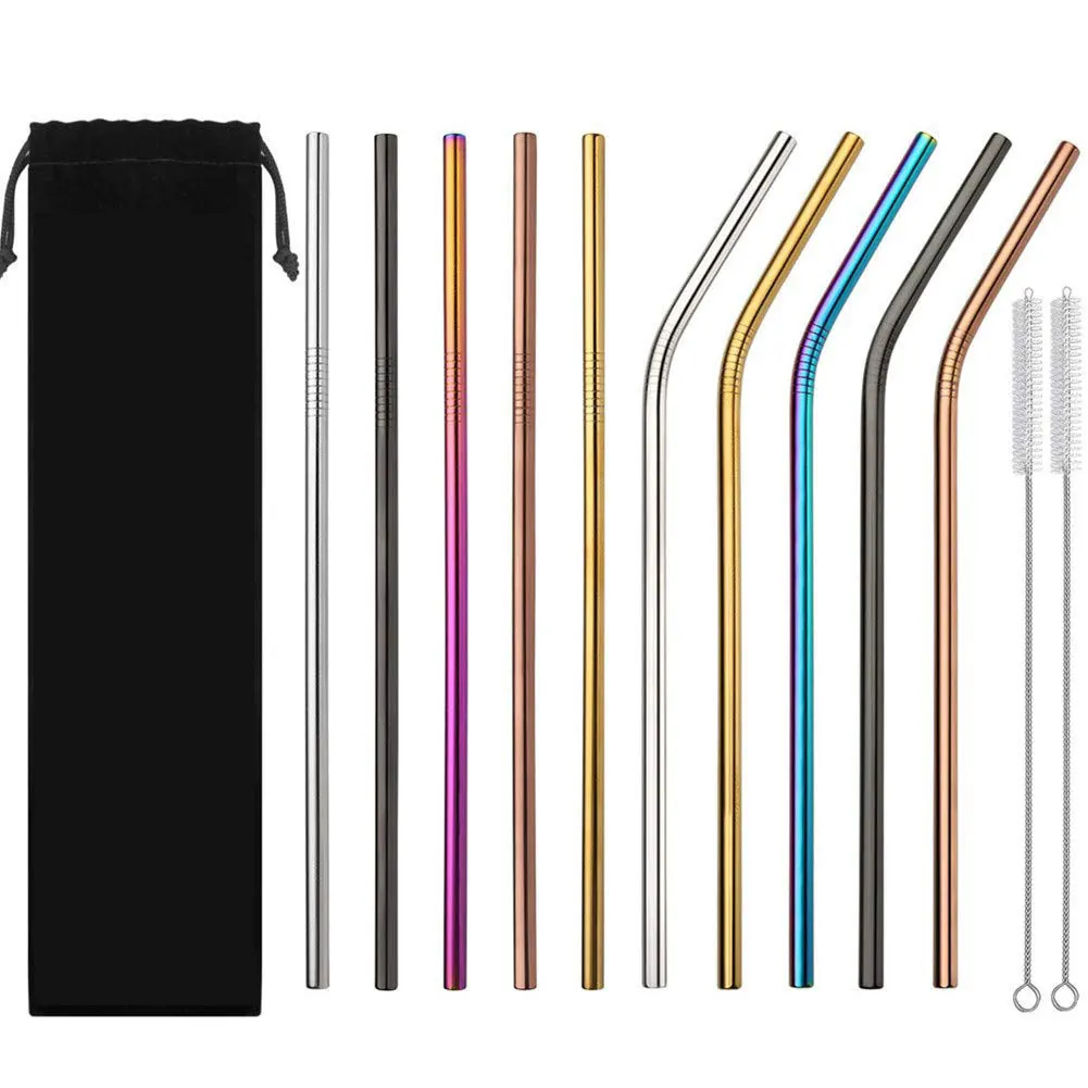 

Reusable Straw 5mm 8mm Bar Party Case Aluminium Cotton Brush Thread 8.5" 6mm Blue Metal Straws With Cleaner, Customized