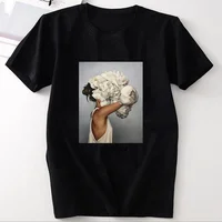 

New 100% Cotton Women Aesthetics Tshirt Sexy Flowers Feather Print Short Sleeve Tops & Tees Fashion Casual Couple T Shirt