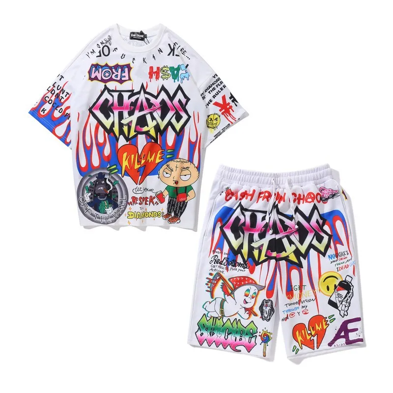 

Apparel Men's Clothing Men's T-Shirts Sportswear suit 2 Pcs Oversize Cool Print Color Casual Rock Hipster Summer