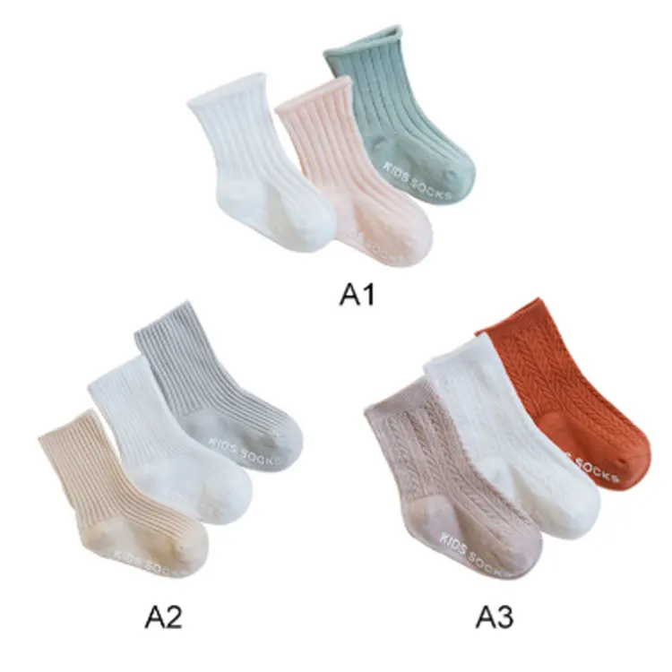 

3 Pairs High Quality Cotton Plain Colors Newborn Ribbed Baby Socks for kids