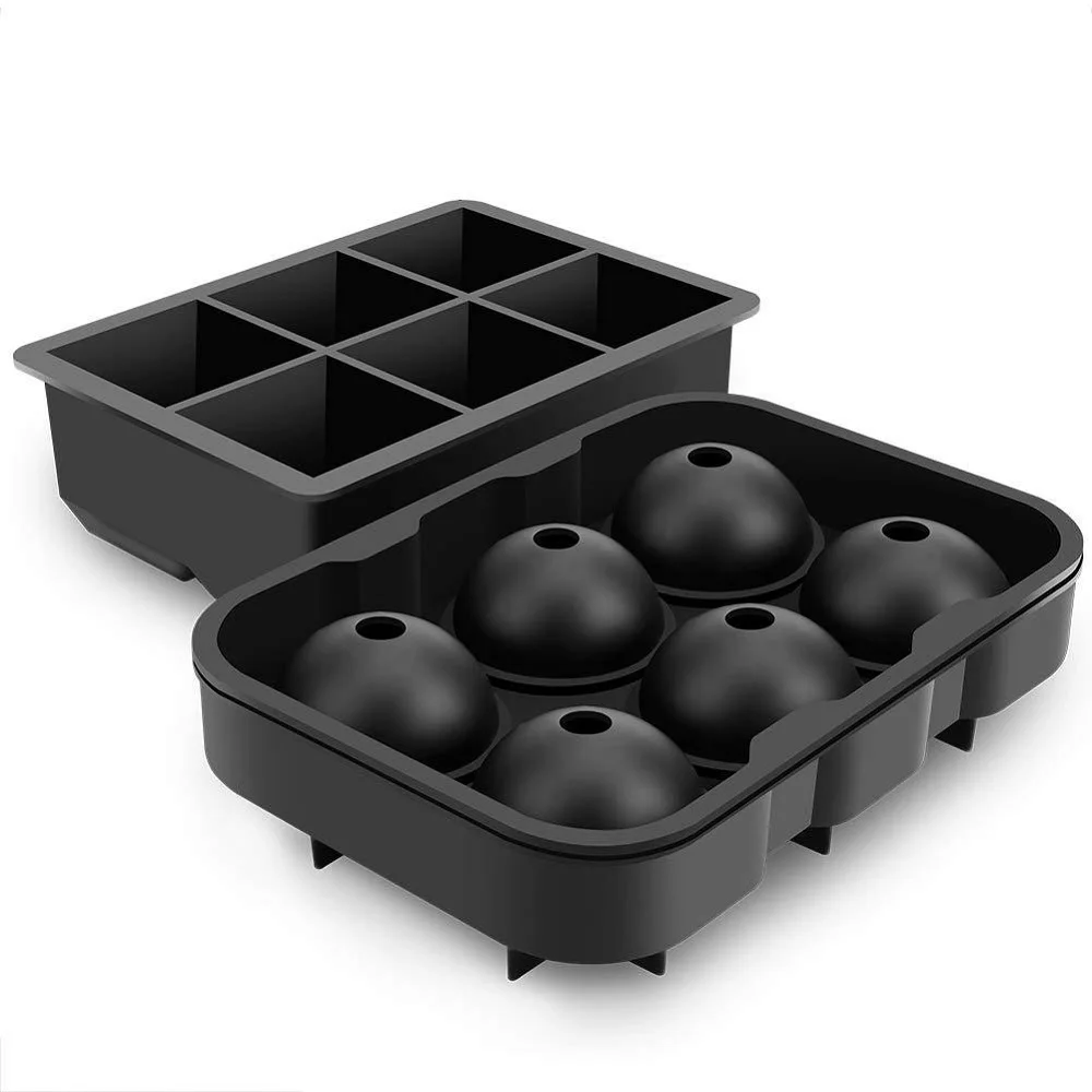 

Reusable BPA Free Silicone Ice Cube Trays Set of 2 Spere Ice Ball Maker Large Square Moulds