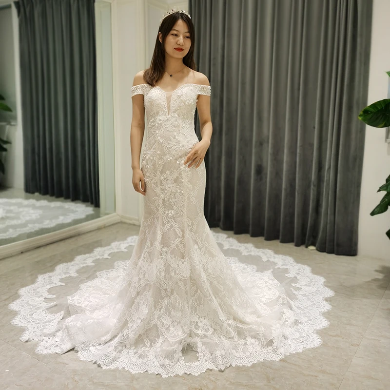 

AmL 8369 wedding dress 2021 party bridesmaids online shopping lace beaded tulle mermaid luxury romantic princess marriage civil