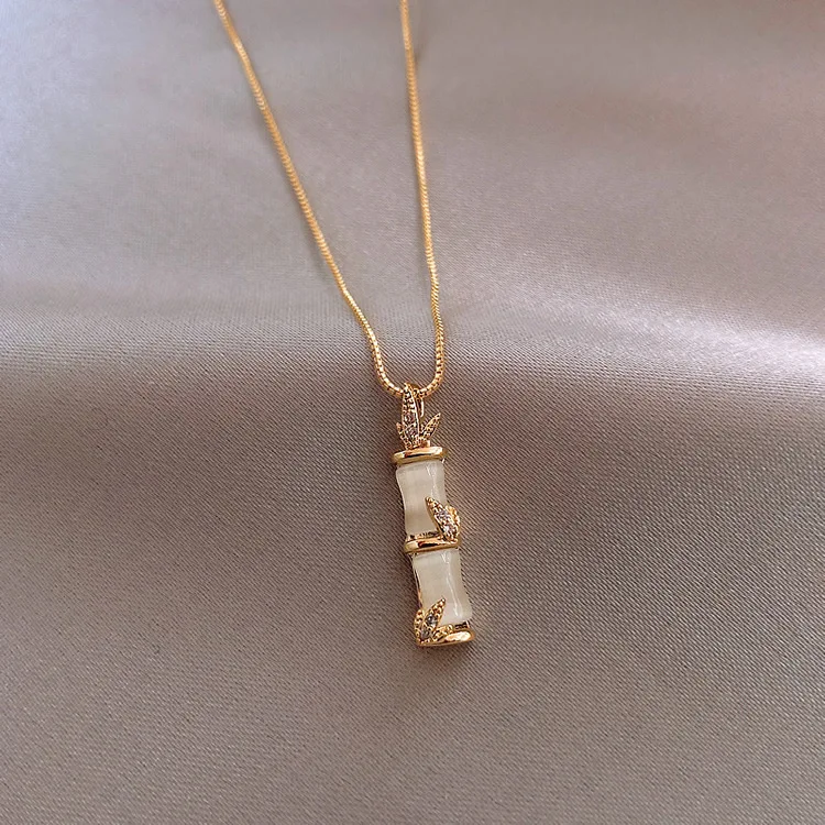 

MNL30045 Real gold-plated Korean jade bamboo necklace opal female clavicle chain delicate necklace Bamboo Jade Pendant Necklace, Picture shows