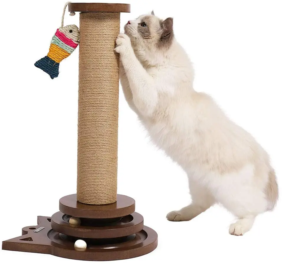 

Cat Scratching Post Cardboard Toy Claw Scratcher with Sisal Rope Cat Turntable Toy, Brown