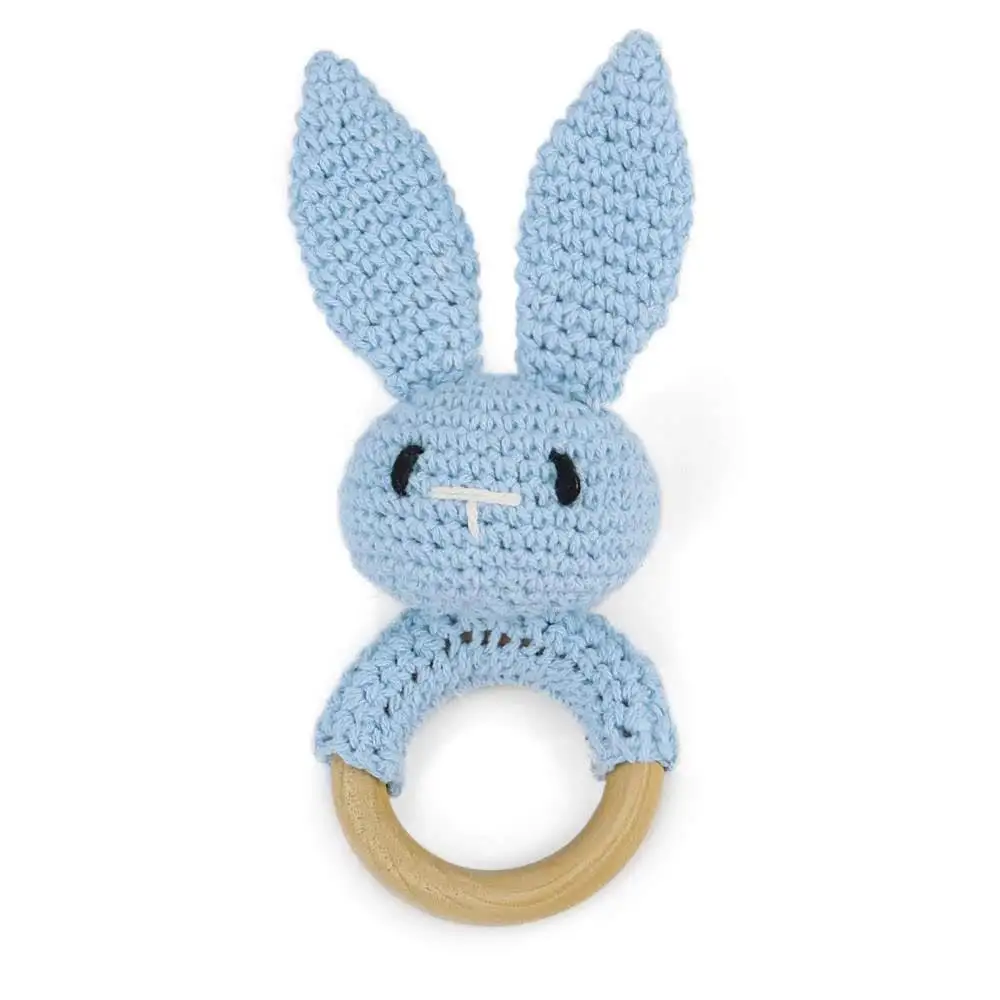 

Wholesale Baby Handmade Wooden Wool Crochet Ringing Bell Baby Comfort Grinding Animal Rattle Newborn Shower Gift Teether Ring