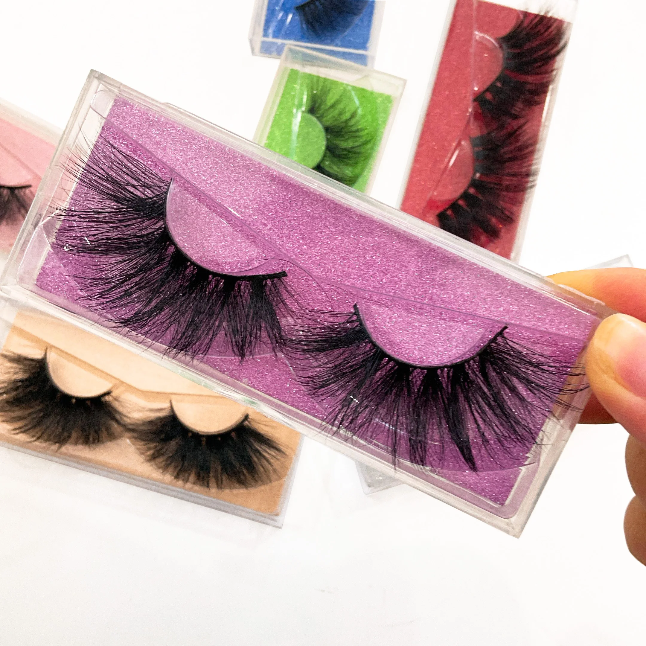 

Custom packaging box wholesale factory 3d long lashes super fluffy new style 5d mink 25mm eyelashes, Black