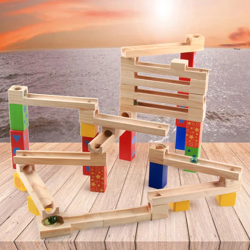 

Kids Educational Toy Wooden Children Marble Run Building Blocks Marble Run Toy Set