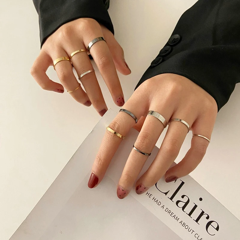 

Creative Simple and Cold Style 11-piece tri-color Alloy Metal Joint Ring Geometric Ring Set for Woman