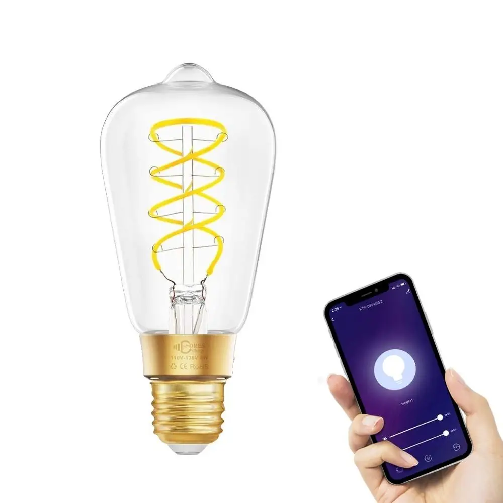 Tuya Smart Dimmable ST64 LED Filament Light Bulb 8W 2700K Led Edison Lamp Work with Alexa and Google Assistant