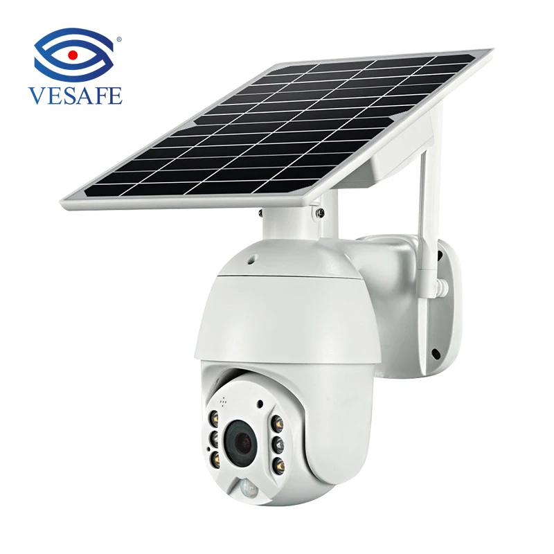 

Vesafe New hotsell wifi Solar Battery PTZ camera with 8w power solar panel black light full color image processor
