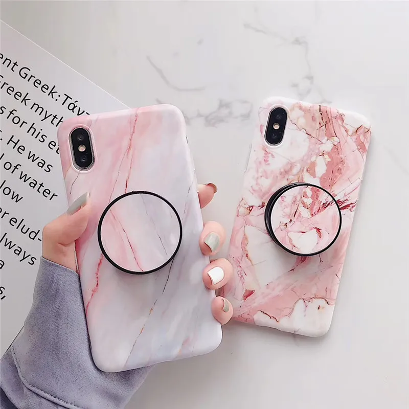 

Marble Case  7 Plus X 6 S Plus Case Fashion Grip Stand Holder Silicone Soft Phone Case For Iphone 7 Back Cover