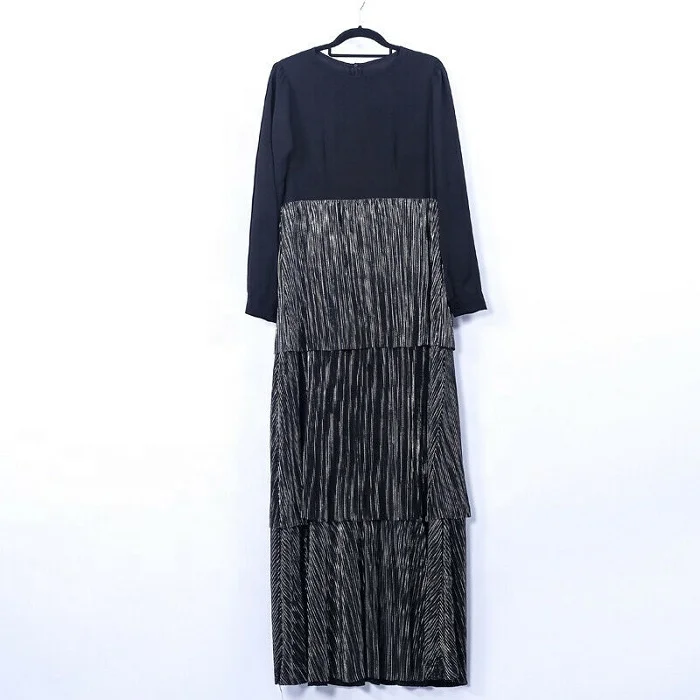 

Wholesale new women pleated abaya long maxi dress muslim kaftan dubai islamic robe gown, Black