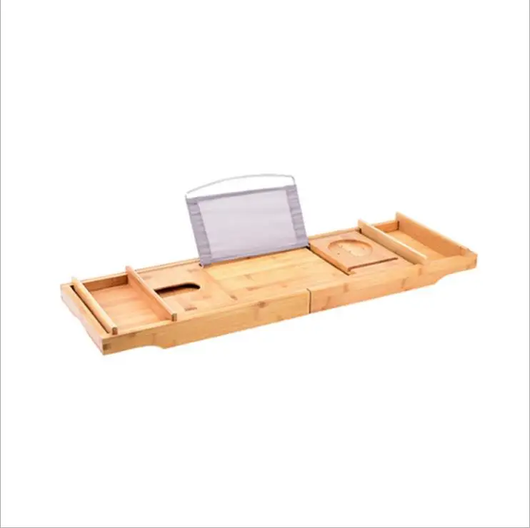 

Bamboo Wooden Bath Tub accessories Non-Slip Bathtub Caddy Multi-Function Bathtub Caddy Tray With Extending Sides, Natural color