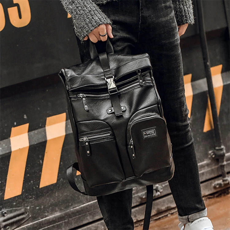 

Factory Wholesale Waterproof Large Capacity Men's Pu Leather Backpack, Black