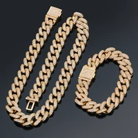 

13mm Miami Cuban Link Chain Bracelet Necklace Set Iced Out Rhinestone Men Hip Hop Jewelry With Gift Box Drop Shipping