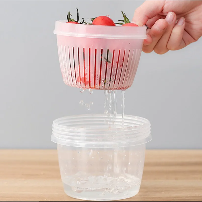 

Portable Round Plastic Ginger Garlic Sealed Fresh Container Home Food Storage Drain Box, As the picture