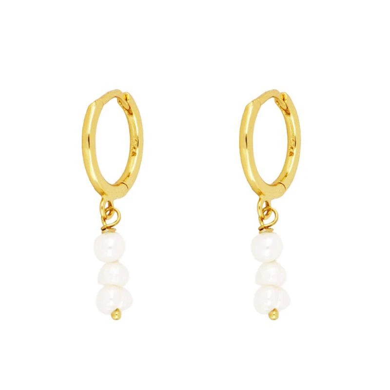 

2022 NEW 925 Sterling Silver fashion cute Pearl Dangling gold plated drop earring hoop earring for women