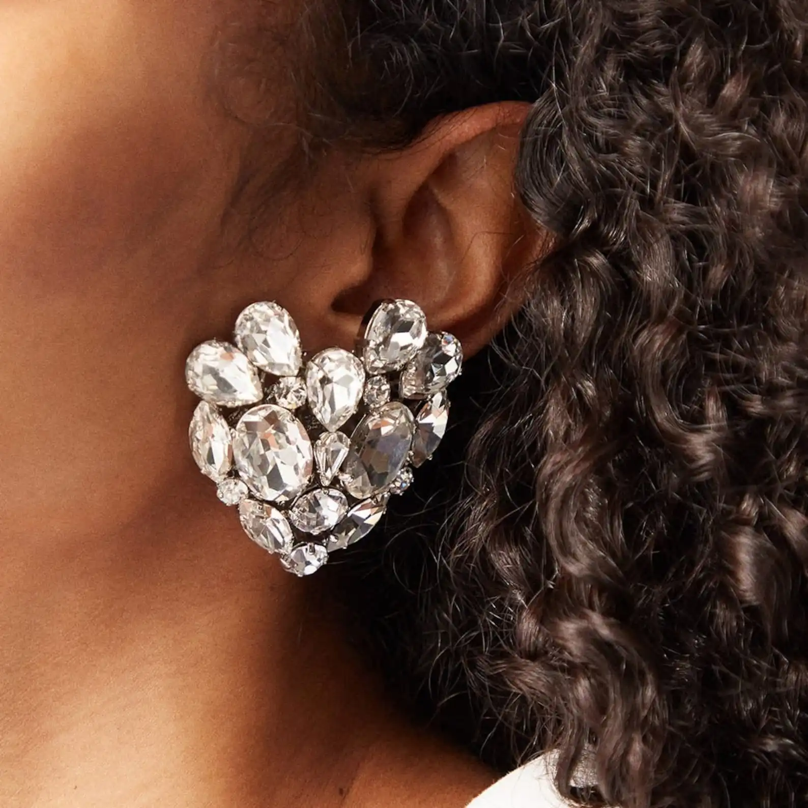 

Vintage Rhinestone Crystal Big Heart Shape Statement Stud Earrings for Women Wedding Jewelry moda aretes de mujer pendientes