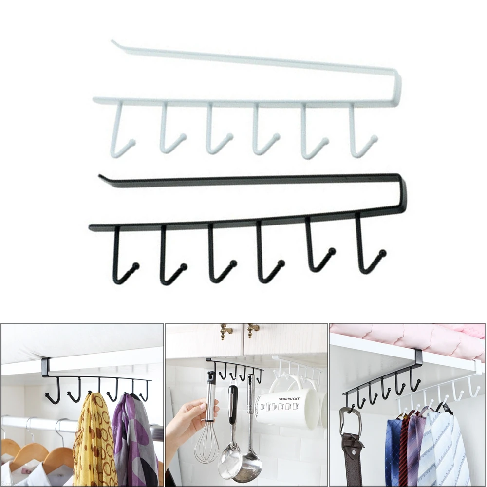 

Kitchen Storage Racks Iron Holders 6 Hooks Single Rowl Hanger Cupboard Cup Bowl Hanging Shelf Holder Bathroom Cabinet Organizer