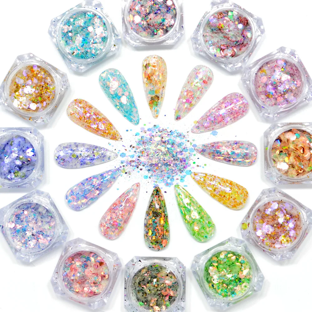 

Factory Supplies 12 Colors Mix Size Decorations Shining Nail Sequins Glitter, Colorful