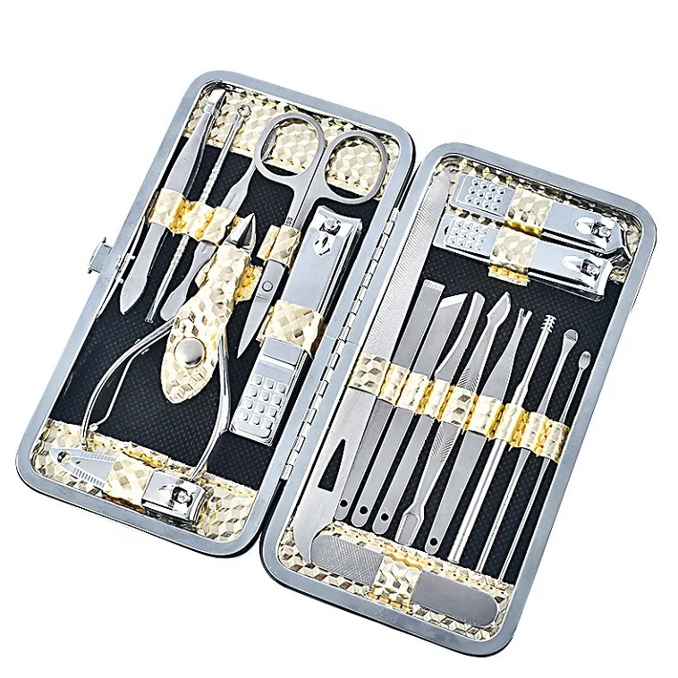 

19 piece Manicure pedicure set Luxury Gold Stainless Steel 19pcs Nail Clipper Set Cuticle Grooming Nail Cutter Care Tool Kit, According to options