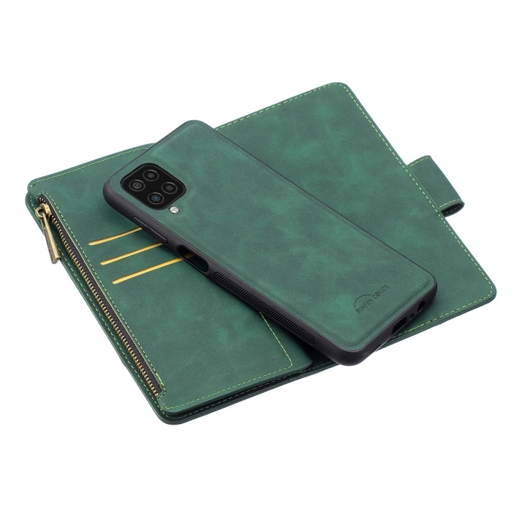 

Pure Green For Samsung Galaxy A12 Skin Feel Detachable Magnetic Zipper Horizontal Flip PU Leather Case